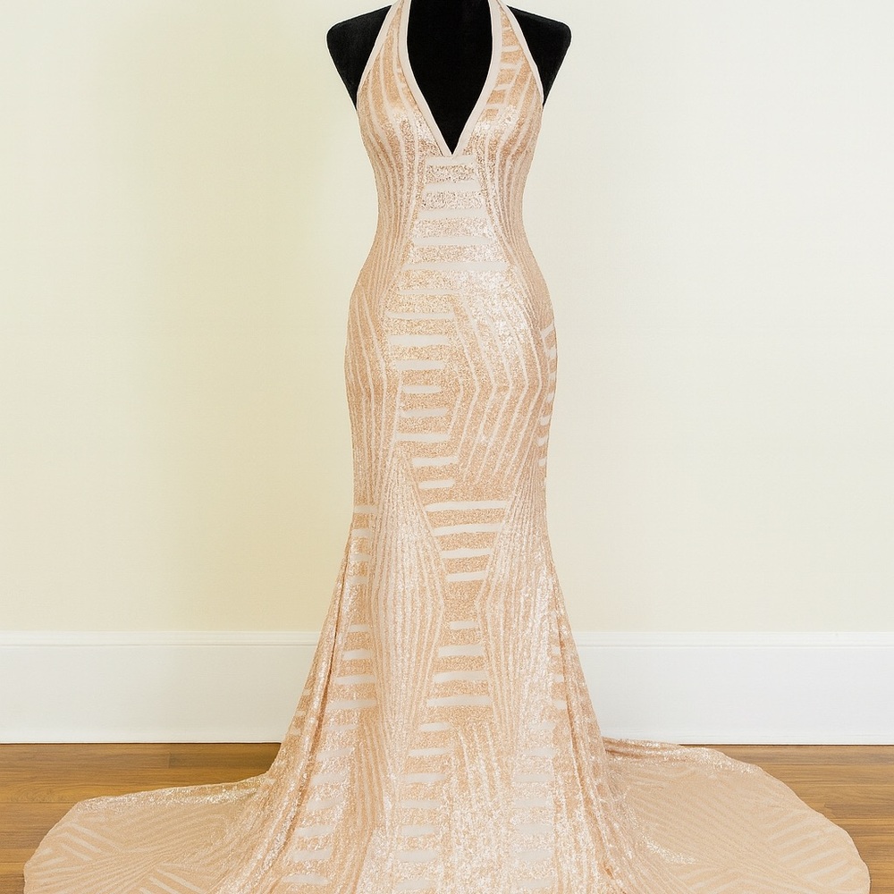 Elegant Cream Halter Gown